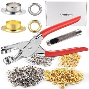 Grommet Tool Kit, 1/2 Inch Grommet Kit, 723 PCS Silver Gold Eyelet Tool Kit with Handhold Eyelet Punch Pliers, Hole Punch, Transparent Storage Box, User Manual for DIY Fabric, Tarps, Paper Crafts