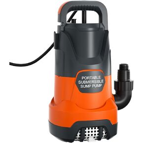 Sump Pump Submersible 1.6HP 4700GPH Portable Water Pump to Remove Clean or Dirty Water For Pool Basement Hot Tub Garden Yard Ponds Water Thank with Adapters