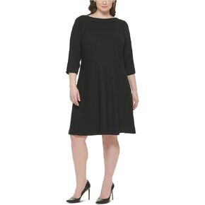 Tommy Hilfiger Women's 3/4 Sleeve Silky Rib Knit Boat Neck Dress