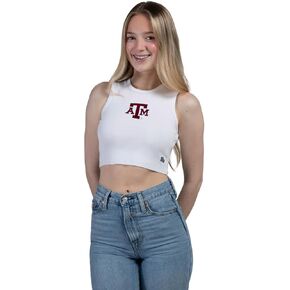 Hype & Vice Cut-Off Tank for Women (Small) - University of Texas A&M Top for Women, Cropped Fit Tank, College Shirts for Game Days - White