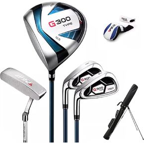 PGM Men's Left-Handed Golf Club Set - 4 Pieces - Titanium ClubHead #1 Driver, #7 Iron, Sand Wedge, Putter - with Golf Stand Bag - Graphite Shaft