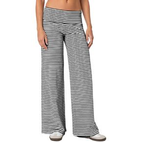 Women Y2k Soft Striped Pants Flare Fold Over Pants Cute Low Rise Wide Leg Pants Buttery Yoga Pants Coquette Clothes