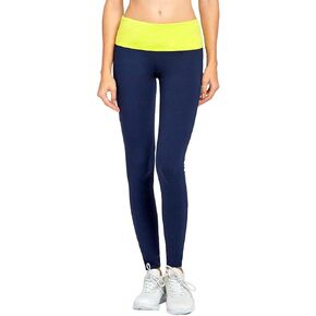 Mopas Womens Comfort Waist Colorblock Yoga Pants (Medium, Navy with Lime)