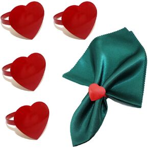 mdgfge Valentine's Day Heart Napkin Rings Red Love Heart Napkin Rings Valentines Napkin Holder for Anniversary Birthday Christmas Day Dining Wedding Table Decorations Supplies (Set of 4)