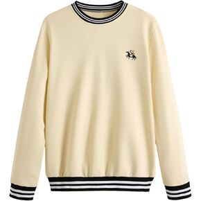 Men's Striped Trim Sweatshirt Crewneck Long Sleeve Oversized Pullover Top