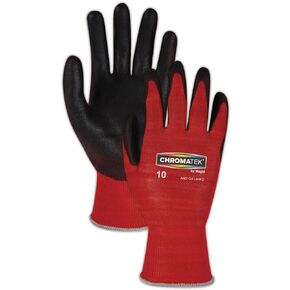 MAGID CT500 ChromaTek HPPE Polyurethane Palm Coated Glove with Knit Wrist Cuff, Work, Size 10, Black/Red (24 Pair), 10/XL