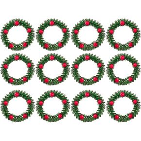 Christmas Napkin Rings Set of 12, Christmas Napkin Holder - Small Artificial Holly Berry Candle Wreath, Christmas Holiday Napkin Rings