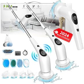 SZFIXEZ Electric Spin Scrubber with 3 Speeds & LED Display, Shower Scrubber for Cleaning, Cordless Cleaning Brush with Adjustable & Detachable, 9 Replaceable Brush Heads for Tile Tub Bathroom TD-8136