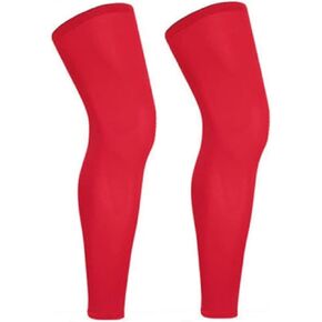 TREGOO Sports Compression Long Leg Sleeve UV Full Length Knee Sleeve for Men Women Youth Running Basketball Football Cycling (Red,Large)
