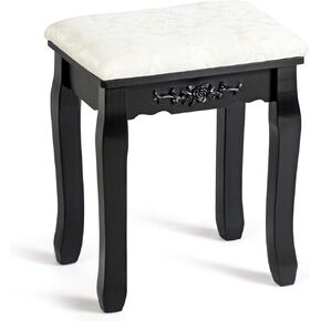 AUGESTER Vanity Stool with Pine Wood Legs, Makeup Bench with Thick Padded Cushion and Textured Cover, Versatile and Comfy Dressing Stool for Bedroom, Bathroom, Vanity Table, Small Space (White)