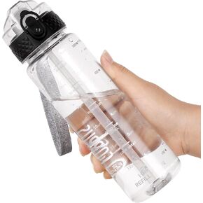 GOPPUS Kids Water Bottle with Straw Spout Lid 10pcs Stickers 17 oz Leak-proof BPA Free Motivational Time Marker Tritan Plastic Water Bottles for Girls Boys School Sports