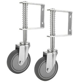 2PCS 4" Spring Loaded Gate Caster, Heavy Duty 250-500 lbs Load Capacity Gate Caster Wheel with Spring Loaded, Universal Mount Pate Gate Caster, 4 Inches Rubber Wheel
