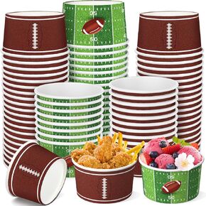 50pcs Large Football Snack Bowl, 12oz Football Snack Cups, Disposable Bowls Paper Bucket, Football Party Supplies for Sports Event, Gameday, Carnivals, Birthday, Party Decor