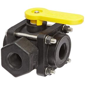 Banjo V200SL Polypropylene Side Load Ball Valve, Three Piece, Three Way, Full Port, 2" NPT Female