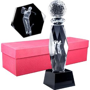 11IN Crystal 3D Golf/Baseball/Soccer/Football Trophy with Elegant Gift Box for tournaments, Sporting Events, Parties, Championship Trophies, Table Tops and Table Decorations