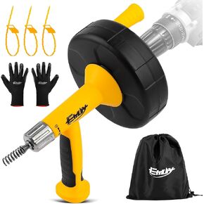 Drain Augers, Clog Remover with Drill Adapter, 25 Feet Heavy Duty Flexible Plumbing Snake Use Manually or Powered