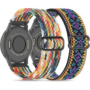2 Pack 18mm Braided Stretchy Nylon Watch Bands Compatible with Garmin Venu 2S/Venu 3S/Vivoactive 4S/Vivomove 3S/Forerunner 255S/Forerunner 265S, Quick Release Loop Elastic Strap for Women Men