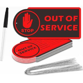Out of Service Tags, 60 Pack Plastic Out of Service Tags with Wire for Maintenance Required, Red Equipment Out of Service Tags Waterproof, Reusable Out of Service Equipment Maintenance Tags