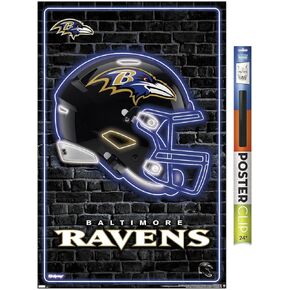 Trends International NFL Baltimore Ravens - Neon Helmet 23 Wall Poster, 34L x 22.4W, Poster & Clip Bundle