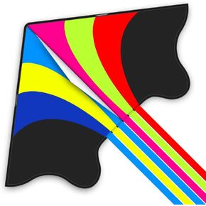 Mint's Colorful Life Rainbow Delta Kite, Polyester; Fiberglass, Large, 5-18 mph Wind Range, Ages 3-80, W/6 Ribbon Tails, Perfect for Travels