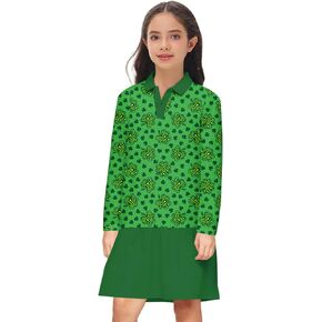 Remimi Girls Mardi Gras Striped Dresses Long Sleeve Polo Dress 5-14 Years