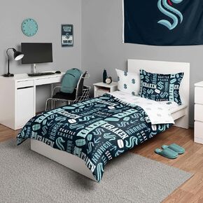 FOCO Seattle Kraken NHL Team Color Bed in a Bag Comforter Bedding 5 Piece Set - Twin
