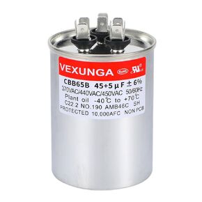 AC Capacitor 45+5 uF 45/5 MFD 370 or 440 or 450 VAC CBB65B Dual Run Start Capacitors for Air Conditioner Compacitor Motor or Compressor Fan or Condenser Straight Cool