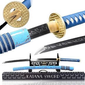 Real Katana Sword Sharp - Japanese Samurai Swords are a Unique Gift for Men - T10 Sword Real Steel, Metal Blade Makes a Memorable for Martial Arts Enthusiasts or Sword Collectors T10-B01