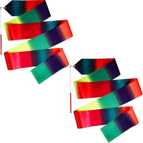 Wide Dance Ribbons Church Praise Worship Flags for Adults Kids, 2 Pack Neon Streamer Ribbon Dancer Wand for Kids Gymnastics Party Favors, 8.2 Ft Dancing Ribbon Twirling Wands