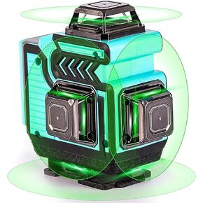 4x360° Laser Level Self Leveling 16 Lines Green Beam 4D Cross Professional Line Laser for Construction Tiling Picture Hanging with 2 Batteries, Remote Controller
