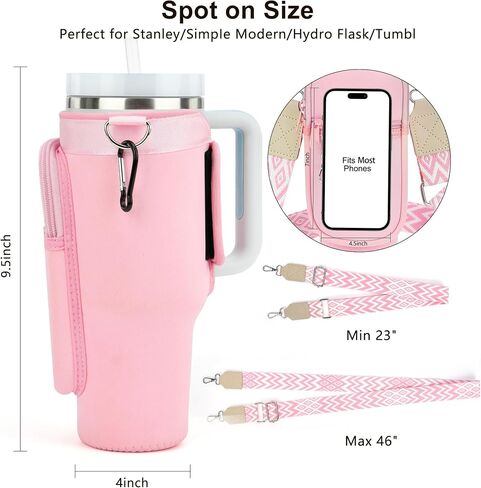 LOKASS Water Bottle Holder with Strap for Stanley Cup 30 oz Tumbler with Handle, Personalized Initial Gift, Water Bottle Carrier Bag with Phone Pocket & Carabiner for Stanley Cup Accessories in Saudi Arabia