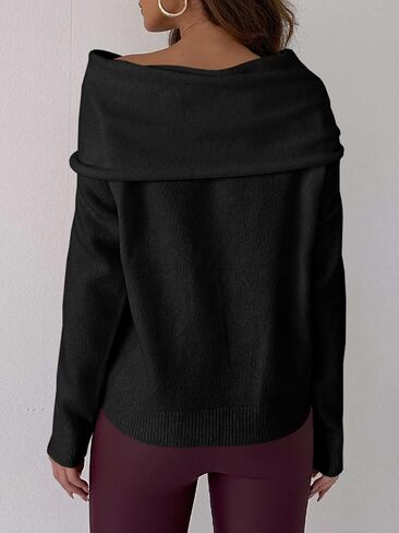 Saodimallsu Womens Off The Shoulder Sweater Top Fall Trendy Sexy Knitted Long Sleeve Loose Fold Over Pullover Sweaters in Saudi Arabia