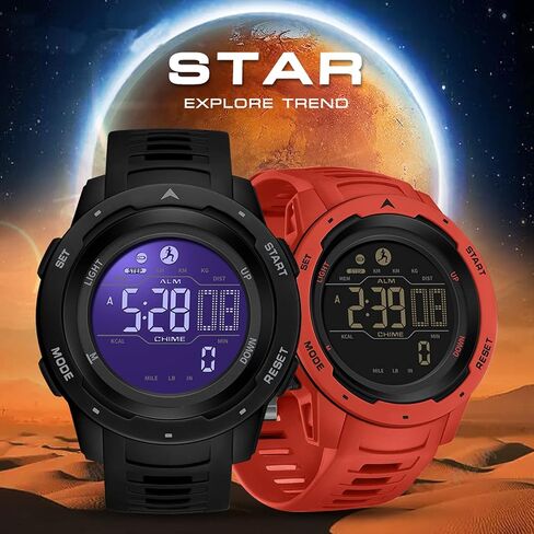 Step Counter Fitness Tracker Watches for Men, Men's Digital Sports Yellow Watch IP68 Waterproof with Pedometer Calorie Dual Time Countdown Stopwatch, Tactical Military Outdoor Survival Hiking in Saudi Arabia
