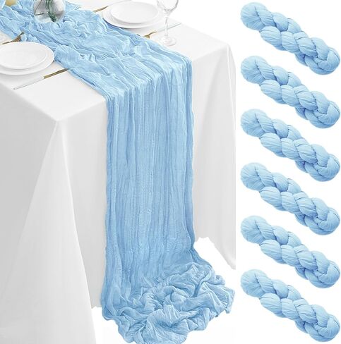6Pack Baby Blue Cheesecloth Table Runner 35x120Inch Spring Easter Cheese Cloth Table Runner 10FT Boho Gauze Table Runners Rustic Sheer Table Runners for Wedding Bridal Shower Baby Shower Party Decor in Saudi Arabia