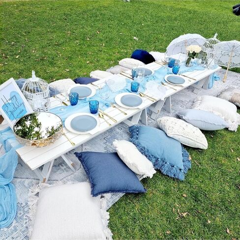 6Pack Baby Blue Cheesecloth Table Runner 35x120Inch Spring Easter Cheese Cloth Table Runner 10FT Boho Gauze Table Runners Rustic Sheer Table Runners for Wedding Bridal Shower Baby Shower Party Decor in Saudi Arabia