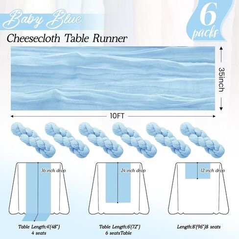 6Pack Baby Blue Cheesecloth Table Runner 35x120Inch Spring Easter Cheese Cloth Table Runner 10FT Boho Gauze Table Runners Rustic Sheer Table Runners for Wedding Bridal Shower Baby Shower Party Decor in Saudi Arabia