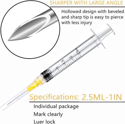 50 Pack 2.5ml/cc Plastic Syringe with 25Ga, Lab Sample Injection Syringes for Industrial Scientific Labs, Liquids Measuring, Ink Refilling, Oil or Glue Applicator in Saudi Arabia