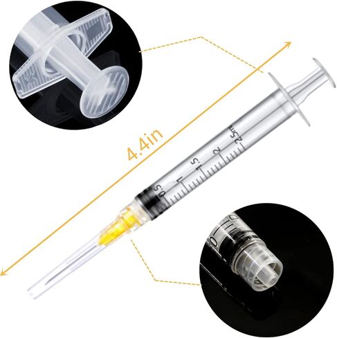 50 Pack 2.5ml/cc Plastic Syringe with 25Ga, Lab Sample Injection Syringes for Industrial Scientific Labs, Liquids Measuring, Ink Refilling, Oil or Glue Applicator in Saudi Arabia