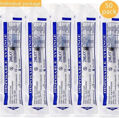 50 Pack 2.5ml/cc Plastic Syringe with 25Ga, Lab Sample Injection Syringes for Industrial Scientific Labs, Liquids Measuring, Ink Refilling, Oil or Glue Applicator in Saudi Arabia