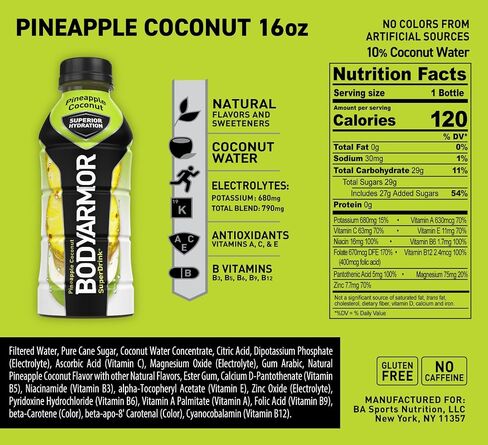 BODYARMOR Sports Drink Sports Beverage, Pineapple Coconut, Natural Flavors With Vitamins, Potassium-Packed Electrolytes, No Preservatives, Perfect For Athletes, 16 Fl Oz (Pack of 12) in Saudi Arabia