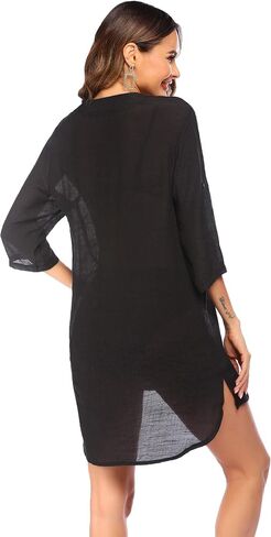 Ekouaer Women's Cover Up Shirt V-Neck Swimsuit Beach Bikini Beachwear Button Down Bathing Suit in Kuwait