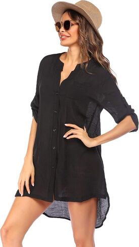 Ekouaer Women's Cover Up Shirt V-Neck Swimsuit Beach Bikini Beachwear Button Down Bathing Suit in Kuwait