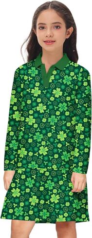 Remimi Girls Mardi Gras Striped Dresses Long Sleeve Polo Dress 5-14 Years in Saudi Arabia