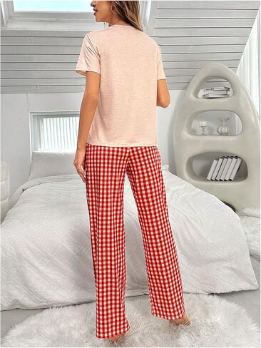 Verdusa Women's 2 Piece Pajama Sets Sleepwear Heart Graphic Short Sleeve T Shirt with Pants Multicolor Small in Saudi Arabia