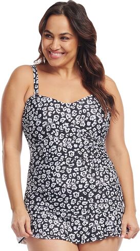 Women's Plus Size One Piece Swimdress Ruffle Skirt Retro Pin Up Swimwear Ruched Swimsuit Tummy Control Bathing Suit in Saudi Arabia