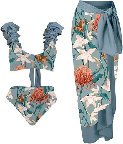 Women One-Piece Swimsuit with Cover up Wrap Skirt Sarong Bathing Suit Beach Outfit Summer in Saudi Arabia