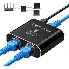 Ethernet Splitter 1 to 2, 1000Mbps High Speed RJ45 Internet Splitter Adapter,with USB Power Cable Ethernet Extender 2 Devices Networked Simultaneously