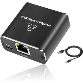 SinLoon RJ45 Network Splitter Adapter Gigabit,1000Mbps Ethernet Cable Splitter, RJ45 Network Extension Connector,Four Devices Share The Internet at The Same Time (Black Gigabit 1 to 4)