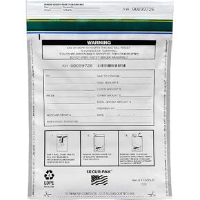 Deposit Bags - Pack of 100 - Bill Capacity, 6,000 - Premium, Level 4 Security Tamper Evident, White Security Bags - Self Sealing, Opaque 2.5 Mil Plastic - 15" x 20" - SECUR-PAK