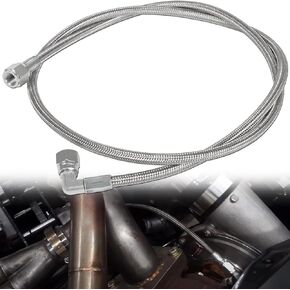 60 Inches Stainless Steel Braided Turbo Oil Feed Line - 4AN 90 Degree Straight Hose End Pressure Remote Turbocharger Sensor Teflon Turbo Feed Line, Similar to 551867